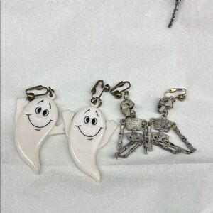 Charming Ghost and Skeleton Clip-On Earrings